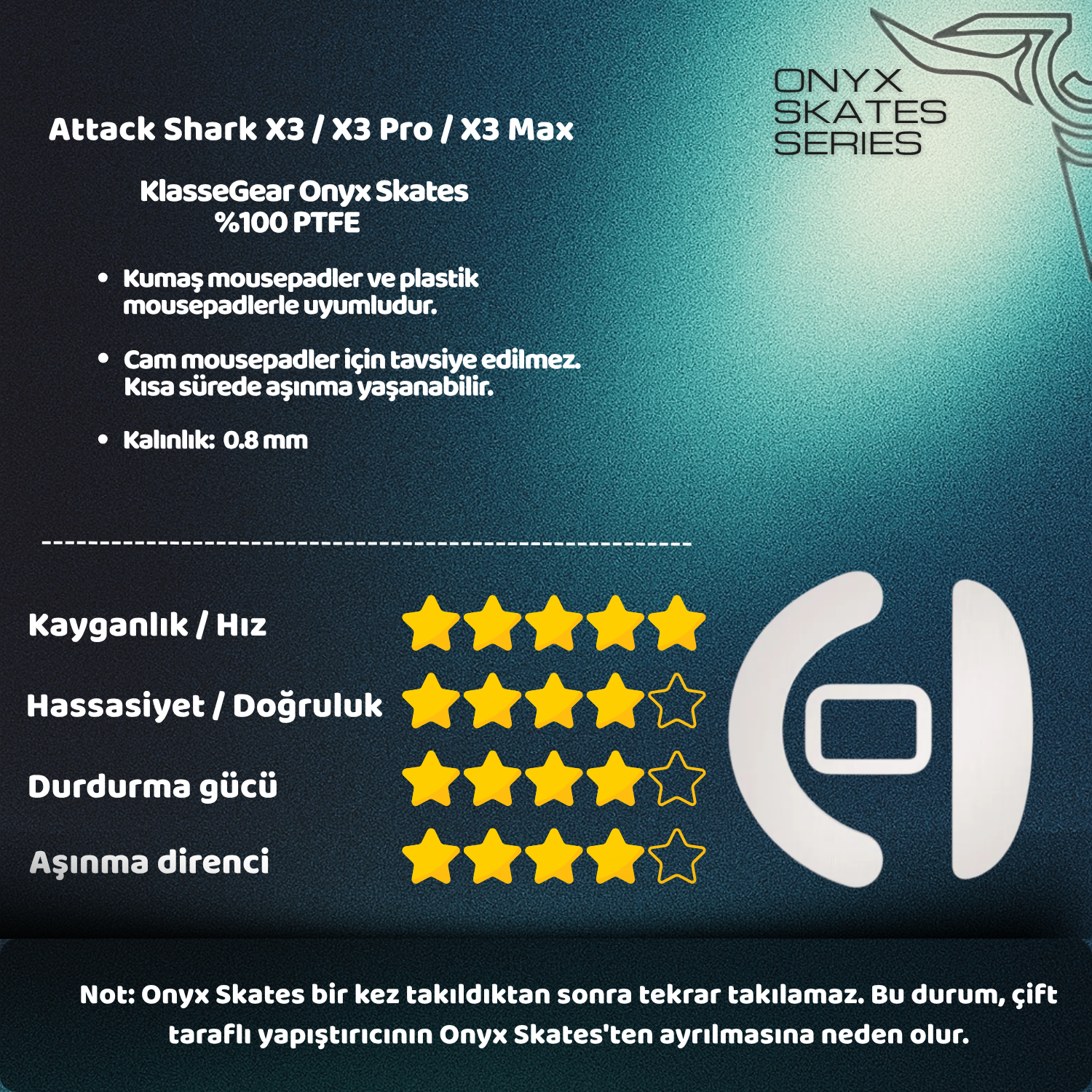 Attack Shark X3 / X3 Pro / X3 Max ile uyumlu Onyx Mouse Skate