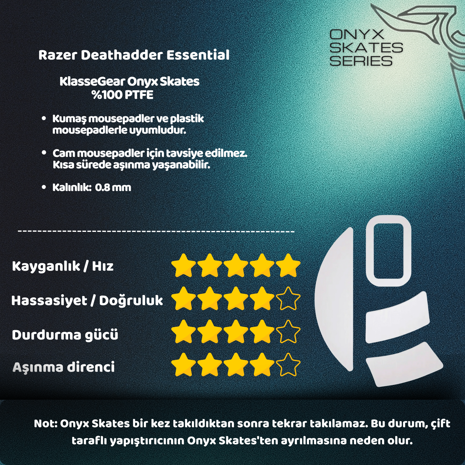 Razer Deathadder Essential ile uyumlu Onyx Mouse Skate
