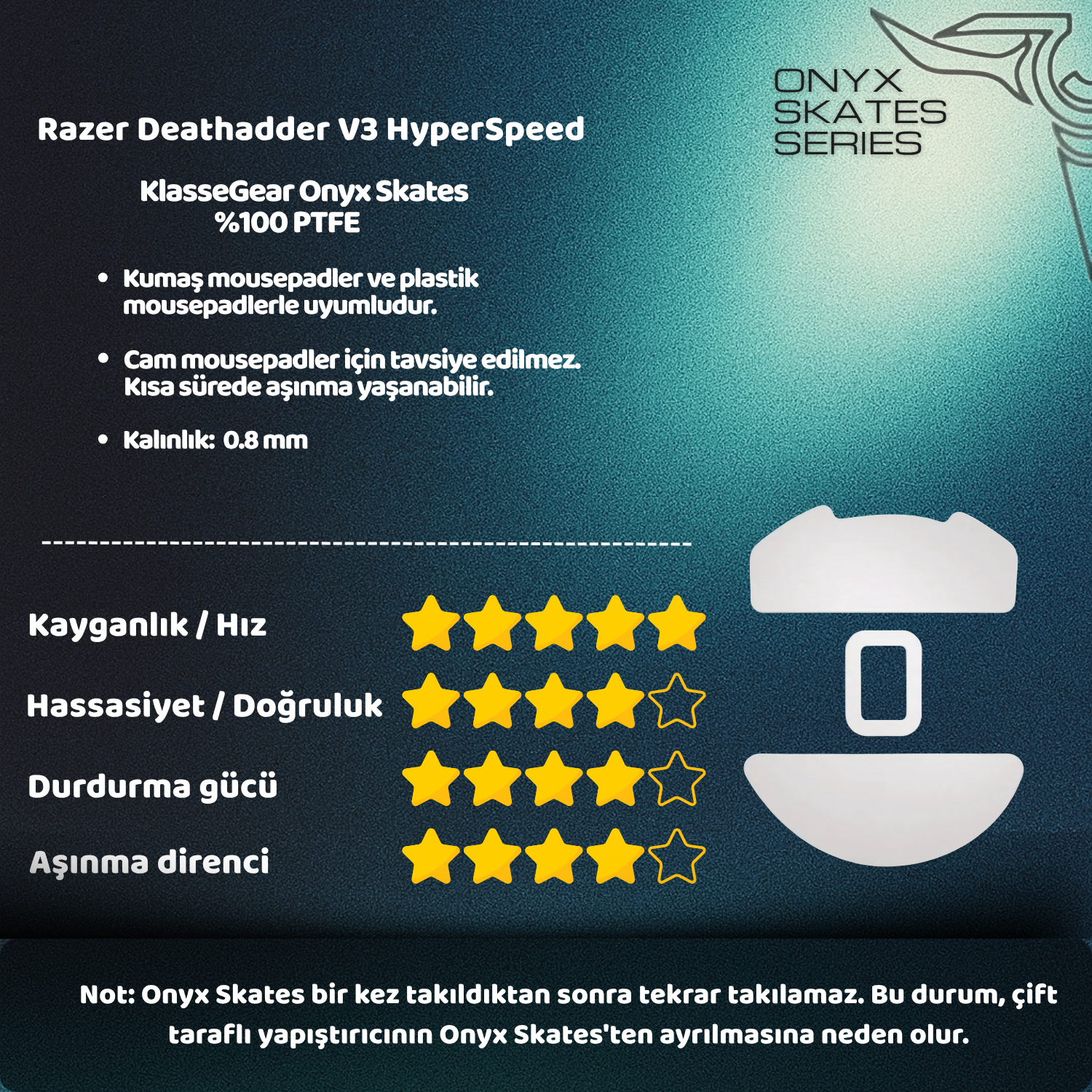Razer Deathadder V3 HyperSpeed ile uyumlu Onyx Mouse Skate
