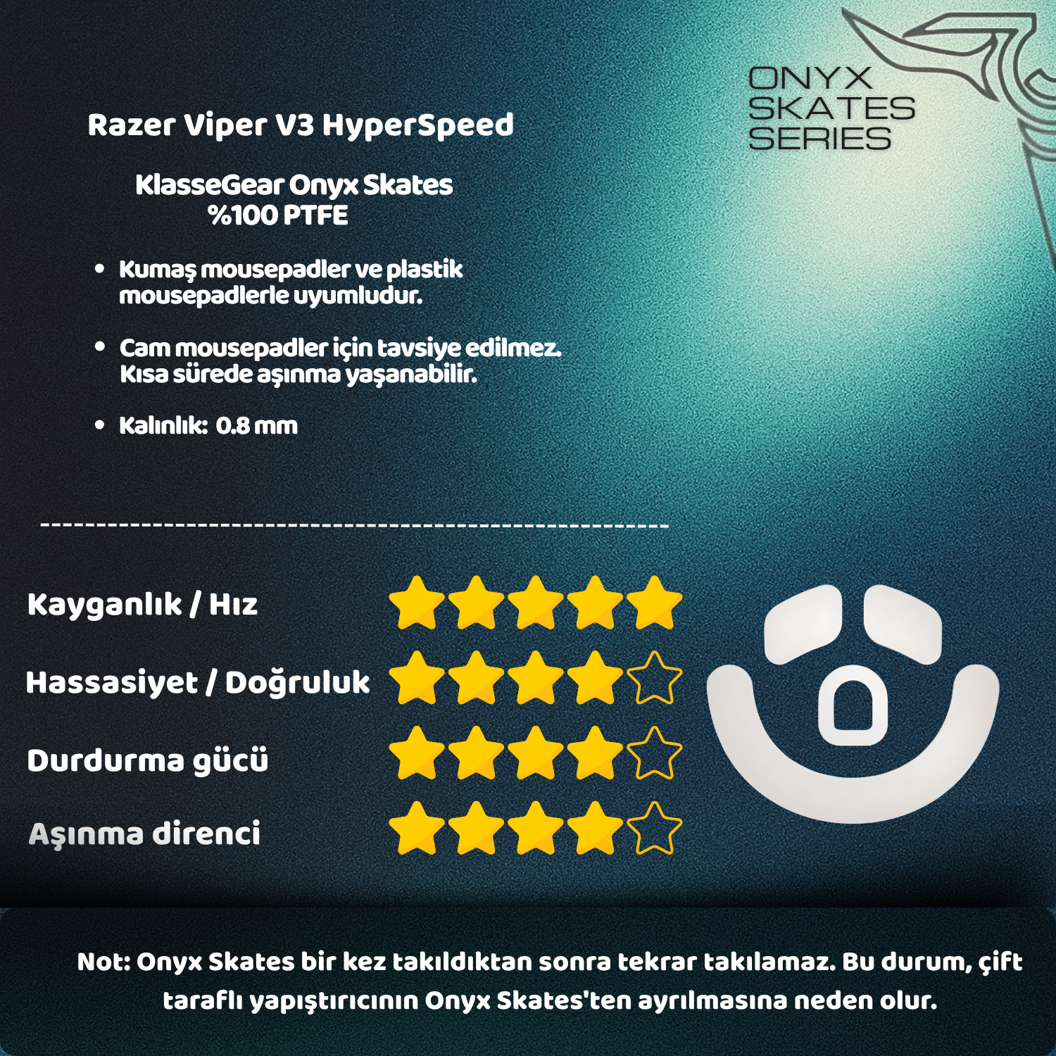 Razer Viper V3 HyperSpeed ile uyumlu Onyx Mouse Skate