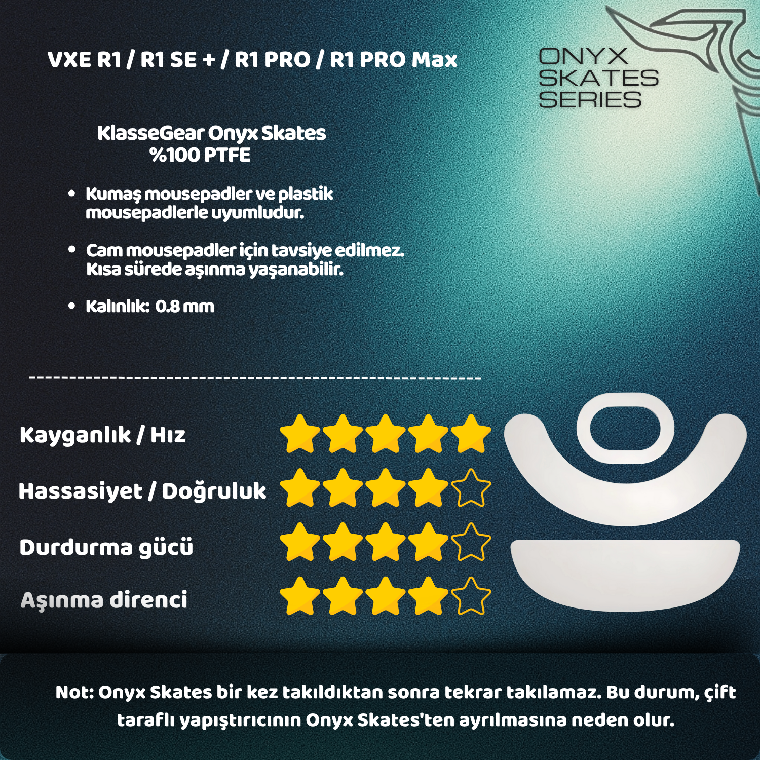 VXE R1 / R1 SE + / R1 PRO / R1 PRO Max ile uyumlu Onyx Mouse Skate