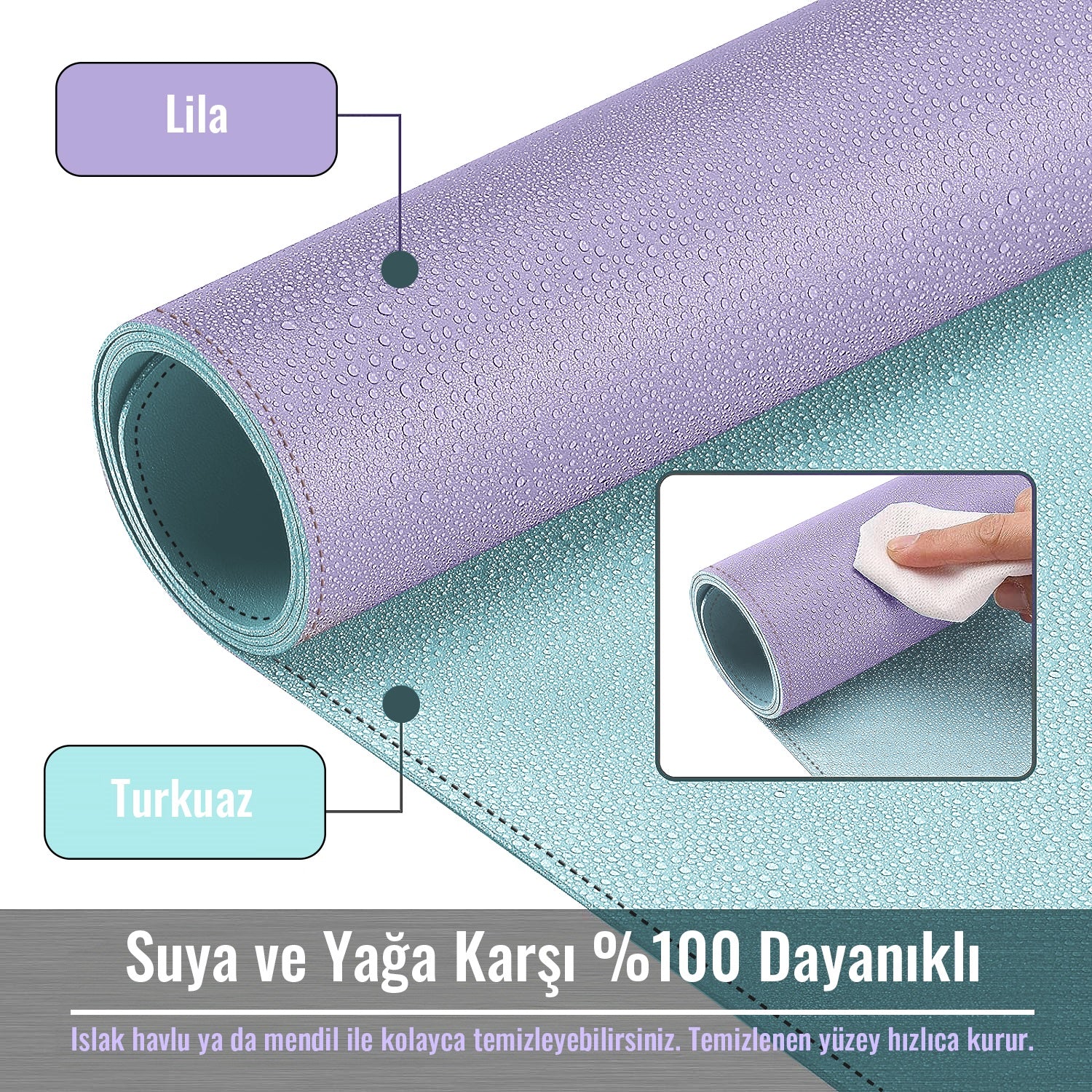 Çift Yüzey Lila ve Turkuaz Deri Mousepad