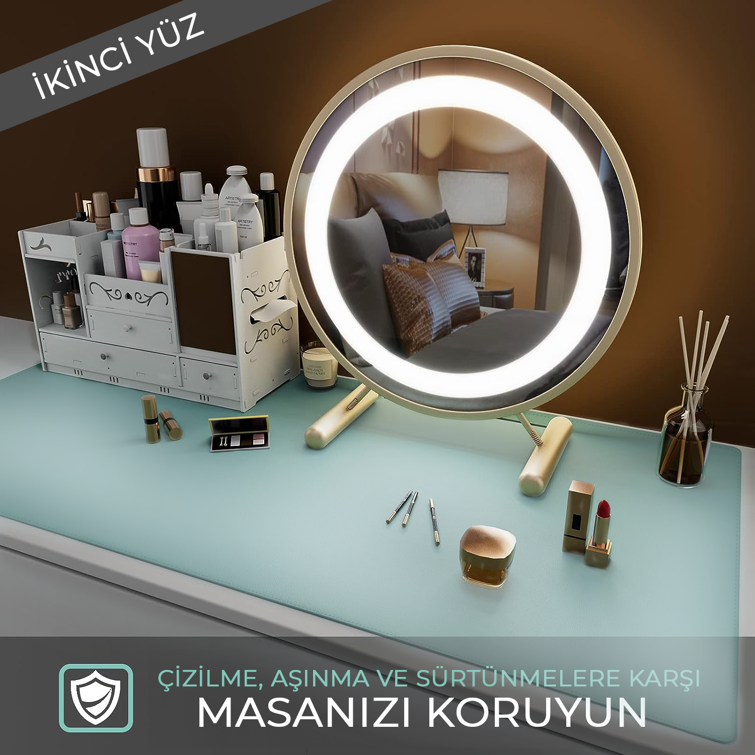 Çift Yüzey Lila ve Turkuaz Deri Mousepad