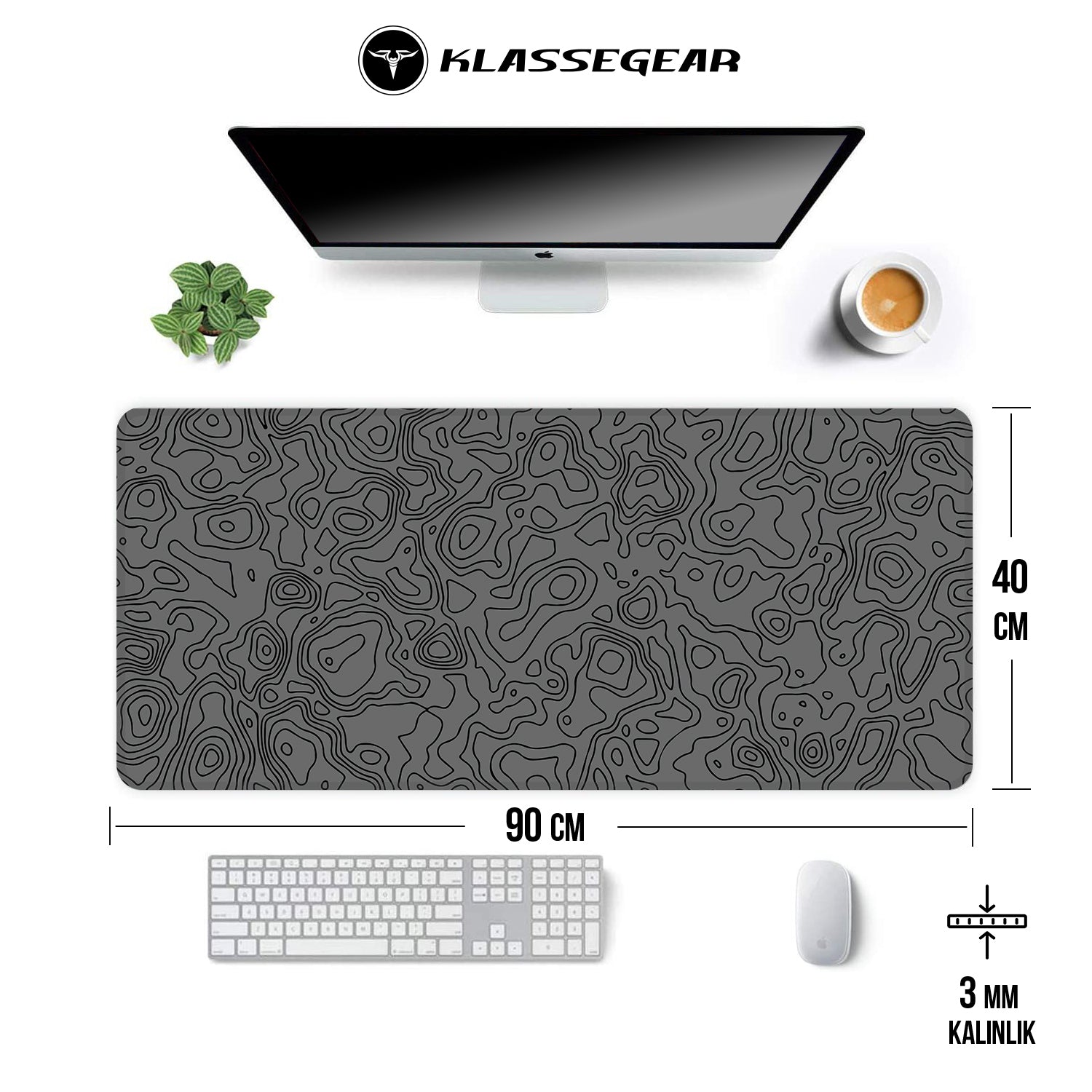 Pro Gray Map Lines 90x40 Gaming Mousepad