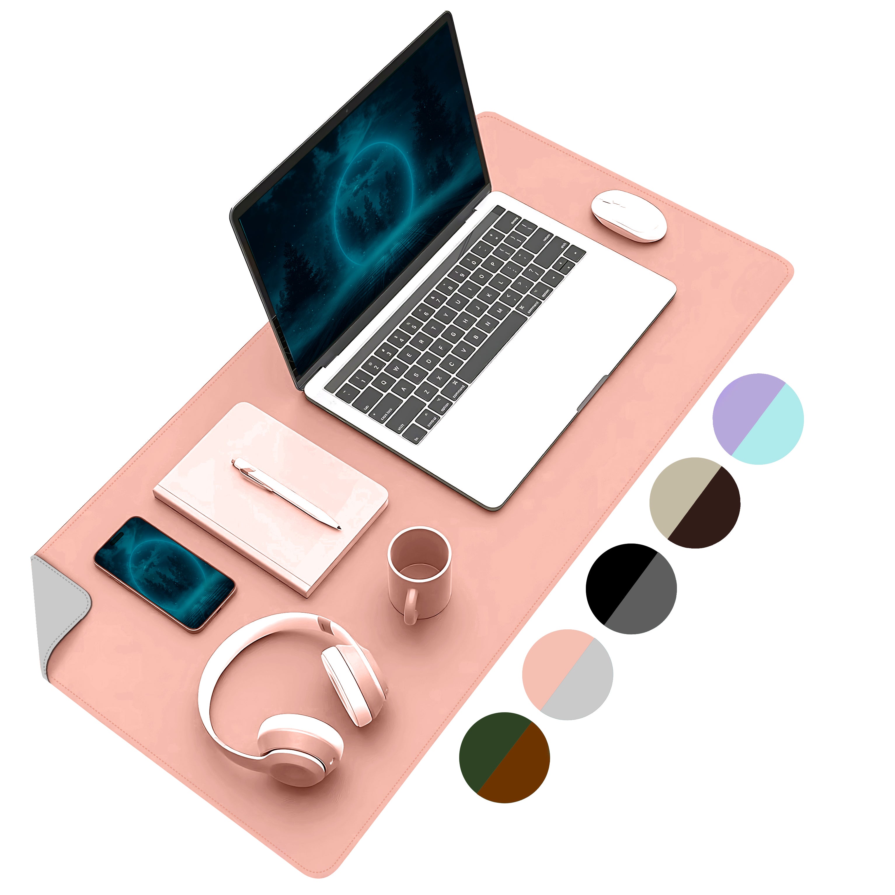 Çift Yüzey Pembe ve Gri Deri Mousepad