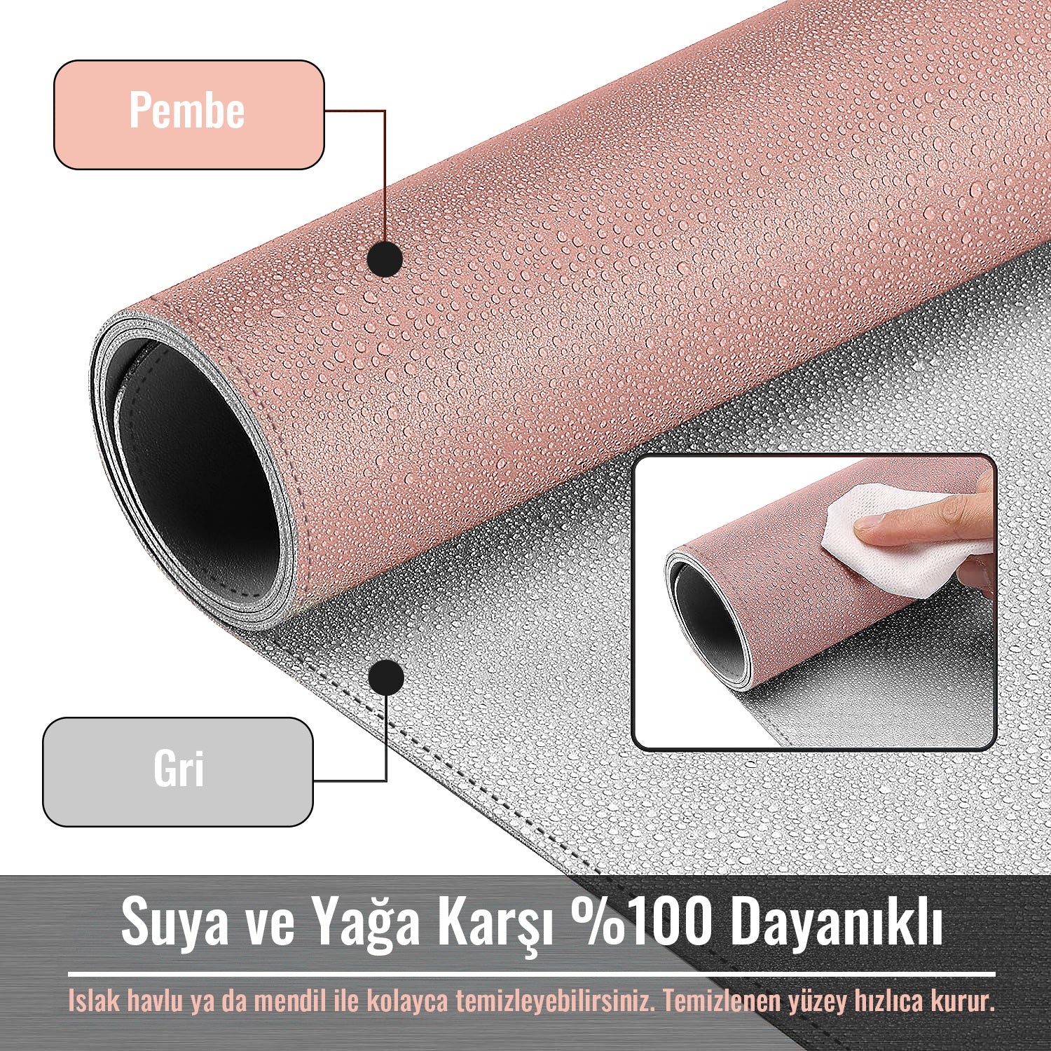 Çift Yüzey Pembe ve Gri Deri Mousepad