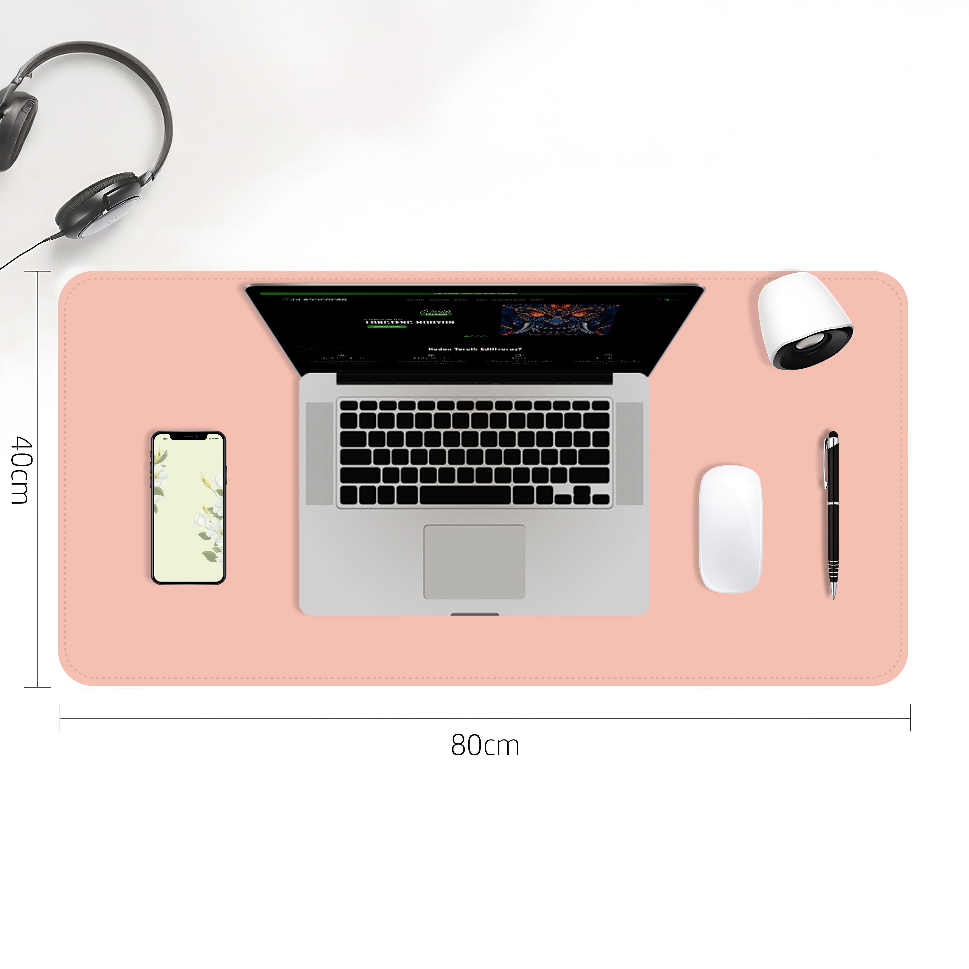 Çift Yüzey Pembe ve Gri Deri Mousepad