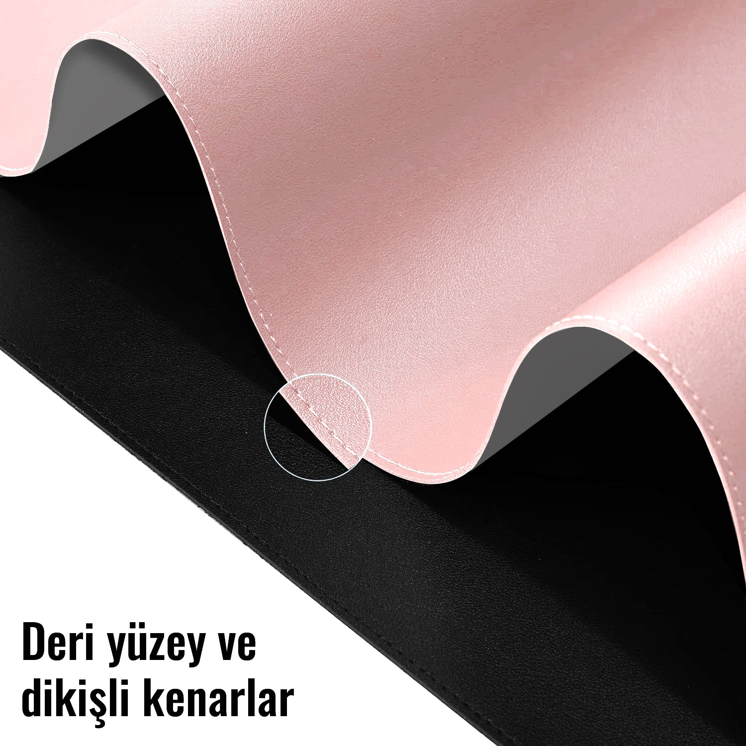 Çift Yüzey Pembe ve Gri Deri Mousepad