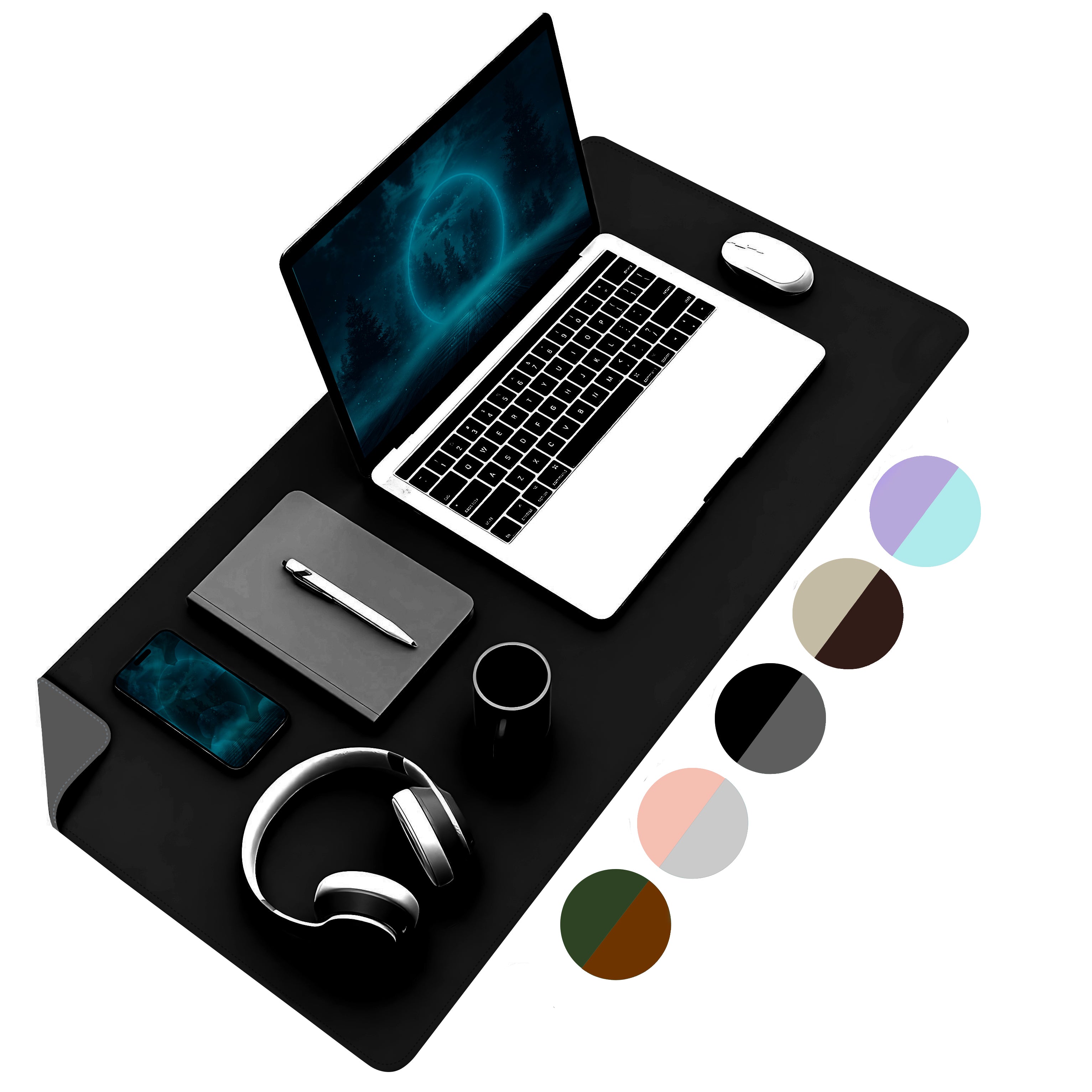 Çift Yüzey Siyah ve Gri Deri Mousepad