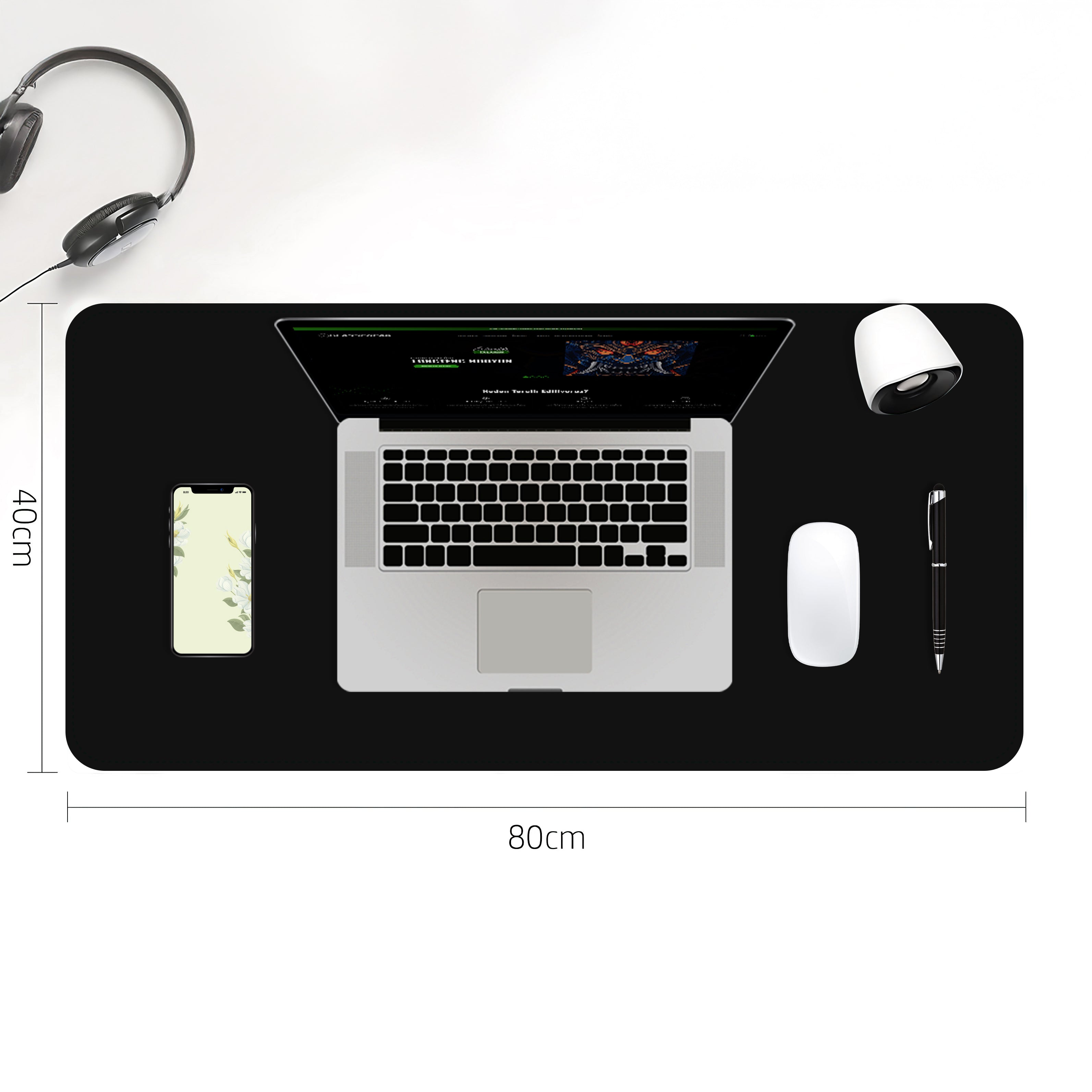 Çift Yüzey Siyah ve Gri Deri Mousepad
