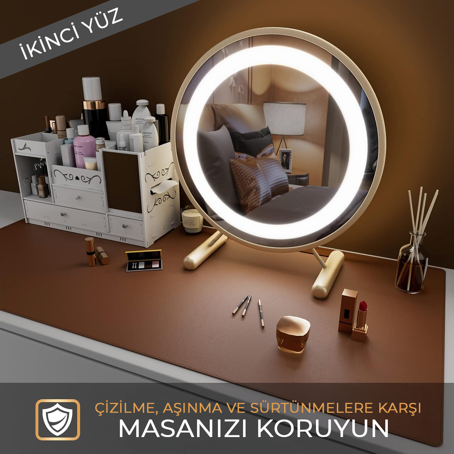 Çift Yüzey Yeşil ve Taba Deri Mousepad