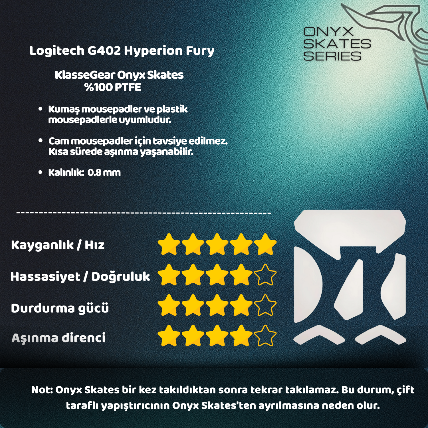 Logitech G402 Hyperion Fury ile uyumlu Onyx Mouse Skate