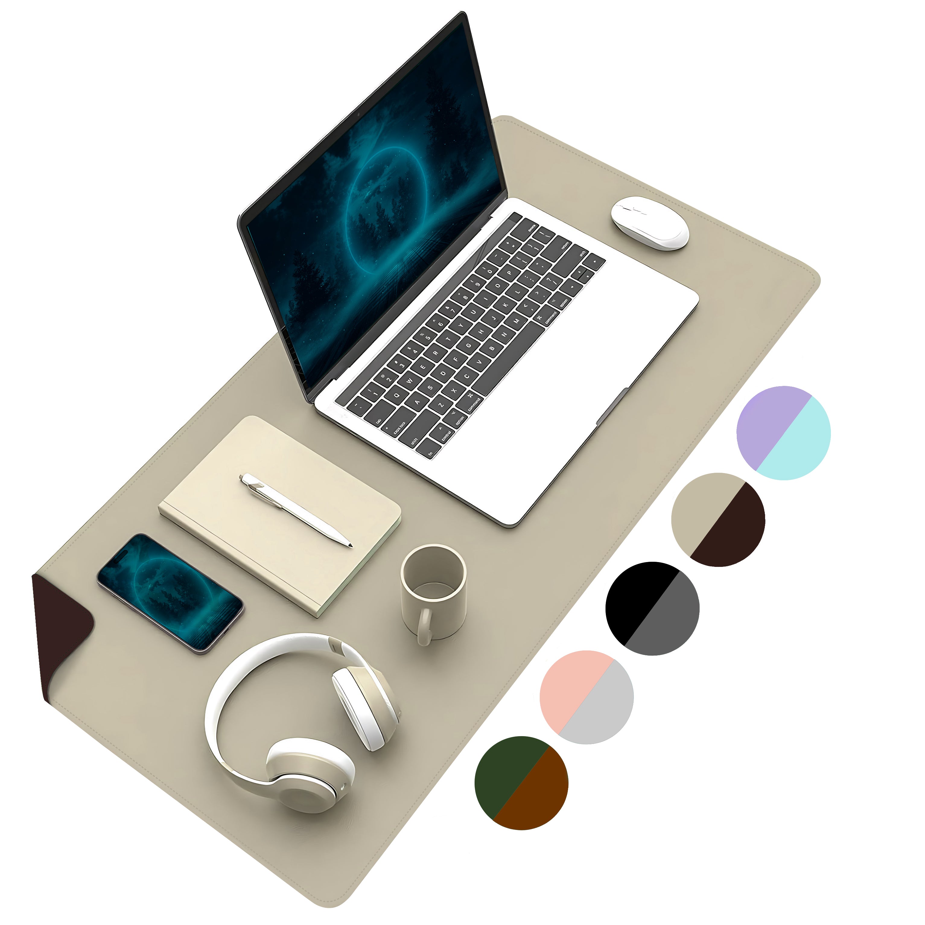 Çift Yüzey Bej ve Kahverengi Deri Mousepad