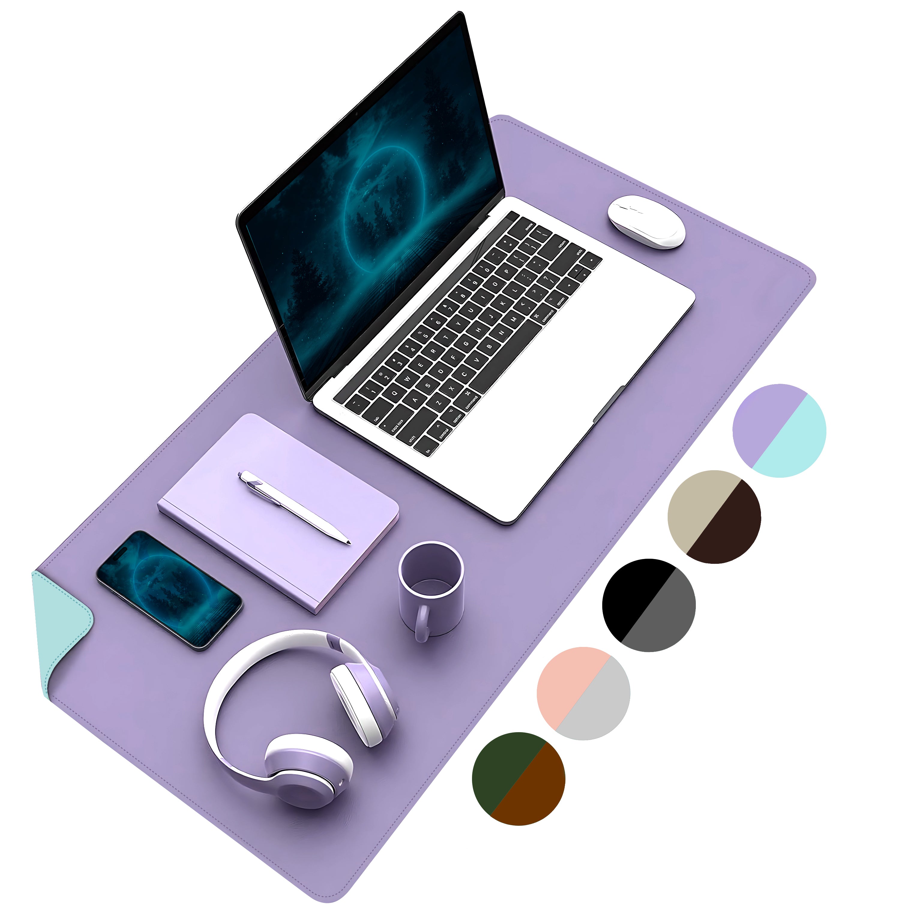 Çift Yüzey Lila ve Turkuaz Deri Mousepad