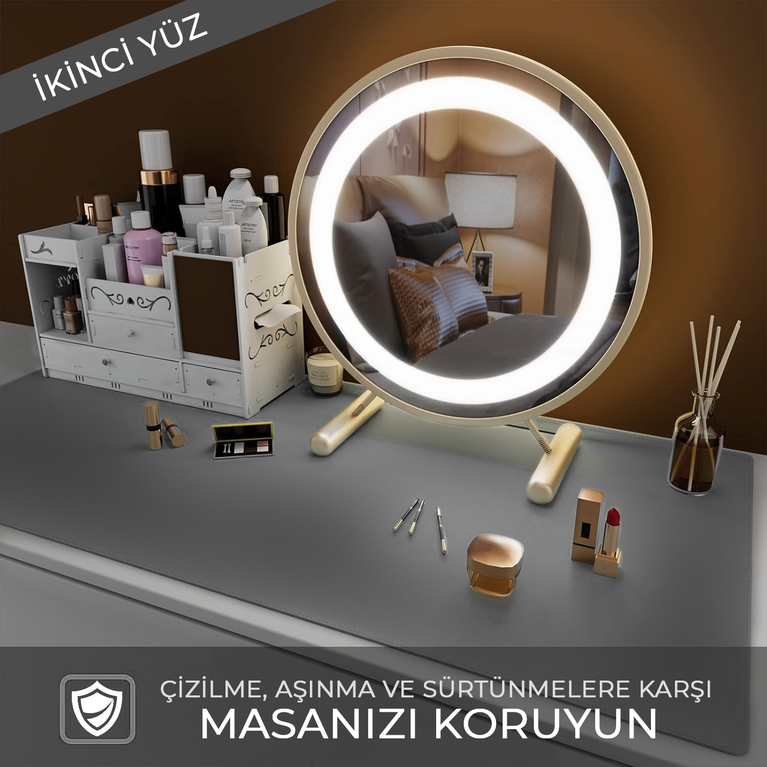 Çift Yüzey Siyah ve Gri Deri Mousepad