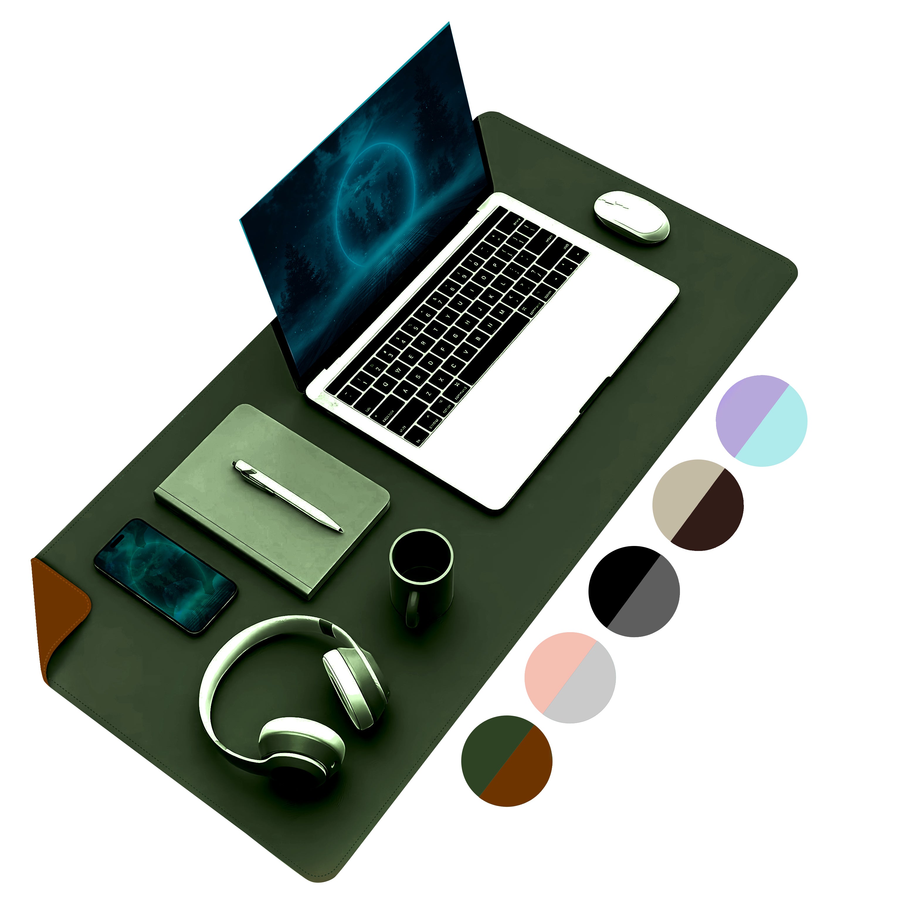 Çift Yüzey Yeşil ve Taba Deri Mousepad